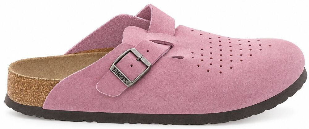 Birki’s Womens 8 Pink Suede Leather Clogs Mules Cork Footbed Slip On Birkenstock